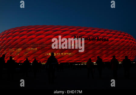 MUNICH, GERMANY - MARCH 11: A general view as fans arrive at the ground before the UEFA Champions League match between Bayern Munich and FC Shakhtar Donetsk. March 11, 2015 in Munich, Germany. (Photo by Mitchell Gunn/ESPA-Images) Stock Photo