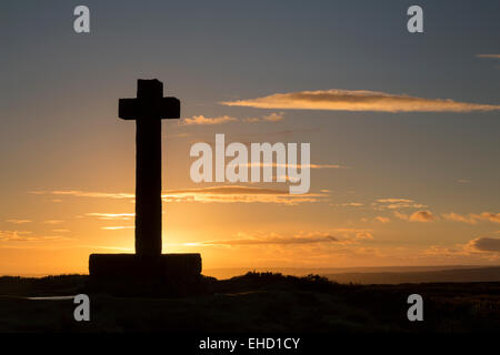 Sunset over Anna Cross on Spaunton Moor near Rosedale Abbey, The North, Yorkshire Moors, England. Stock Photo