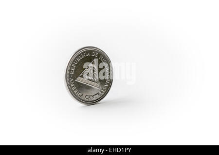 Nicaraguan Currency - A One Córdoba Coin on white background Stock Photo