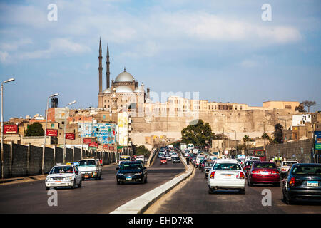 View of the fortress walls and Mosque of Muhammad Ali Pasha or Citadel Mosque in Cairo. Stock Photo