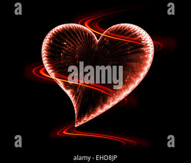 red icy heart with fiery waves around Stock Photo