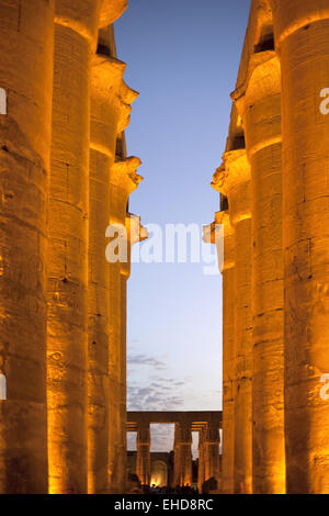 Statue at night in Luxor Temple of Ramses II with columns Stock Photo ...