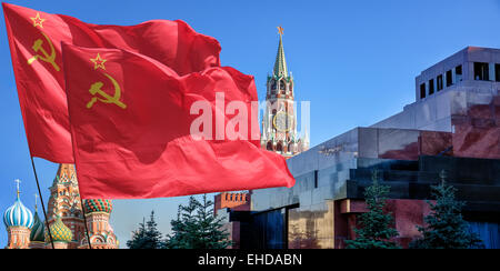 The flag of the Soviet Union (USSR) waving in the wind. Stock Photo