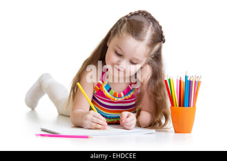 happy little girl drawing with coloring pencils Stock Photo - Alamy