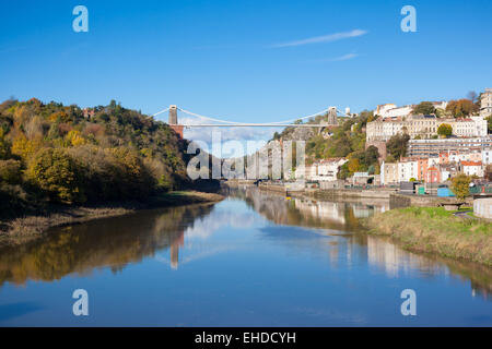 Wide view of Clifton Suspension Bridge which spans the Avon Gorge in Bristol, England, UK Stock Photo