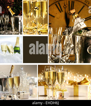 Collage of champagne images for New Years Stock Photo