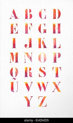 Set of watercolor alphabet font elements hand drawn illustration. EPS10 vector file organized in layers for easy editing. Stock Vector