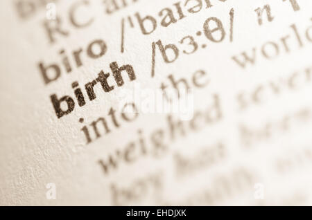 Definition of word in dictionary birth Stock Photo