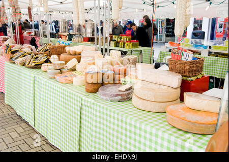 Cheese stall at Canterbury Italian market Stock Photo