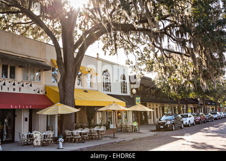 Historic downtown shops along Park Avenue in Winter Park, Florida. Stock Photo