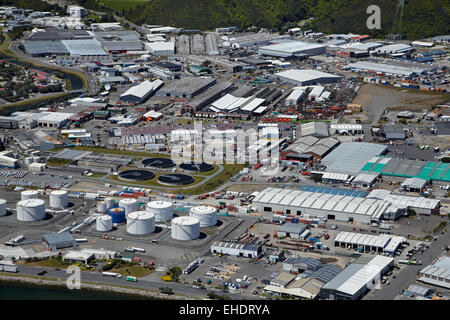 Industrial area, Seaview, Petone, Wellington, North Island, New Zealand - aerial Stock Photo