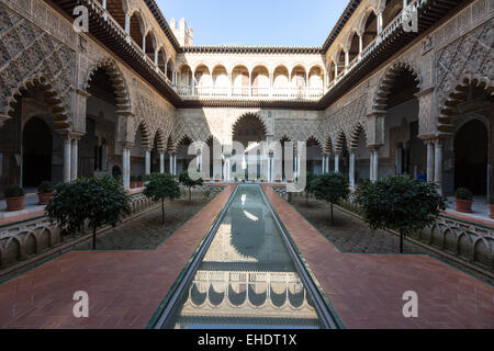 Patio de las Doncellas, Court of the Maidens, in the Real Alcazar in Seville Stock Photo