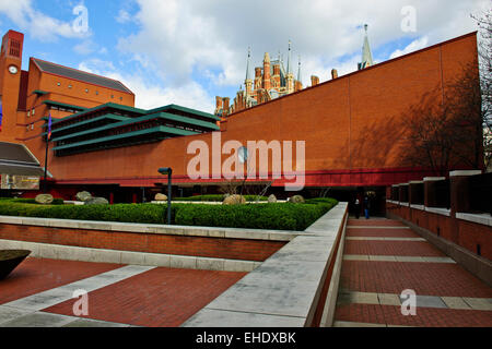 Exteriors,Interior of the British Library,smoked glass wall of the King's Library in the background,Wall Painting,London,UK Stock Photo