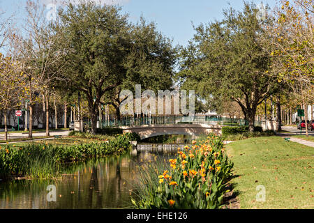 Park and canal in the Disney created community Celebration, Florida. Stock Photo