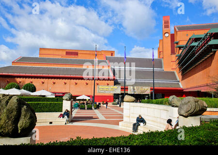 Exteriors,Interior of the British Library,smoked glass wall of the King's Library in the background,Wall Painting,London,UK Stock Photo