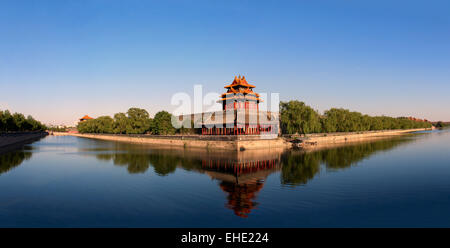 Panorama photograph of one of the Forbidden City's turrets.