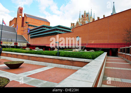 Exteriors,Interior of the British Library,smoked glass wall of the King's Library in the background,Wall Painting,London,UK Stock Photo