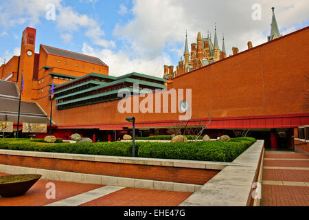 Exteriors,Interior of the British Library,smoked glass wall of the King's Library in the background,Wall Painting,London,UK Stock Photo