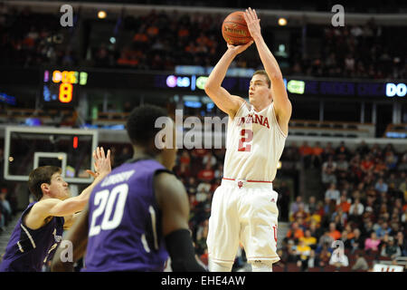 Chicago, IL, USA. 12th Mar, 2015. Indiana Hoosiers guard Nick Zeisloft (2) takes in the first half during the 2015 Big Ten Men's Basketball Tournament game between the Northwestern Wildcats and the Indiana Hoosiers at the United Center in Chicago, IL. Patrick Gorski/CSM/Alamy Live News Stock Photo