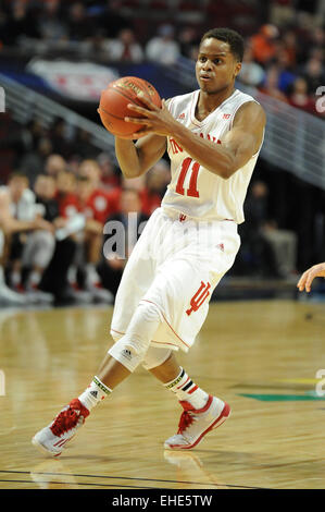 Chicago, IL, USA. 12th Mar, 2015. Indiana Hoosiers guard Yogi Ferrell (11) controls the ball in the second half during the 2015 Big Ten Men's Basketball Tournament game between the Northwestern Wildcats and the Indiana Hoosiers at the United Center in Chicago, IL. Patrick Gorski/CSM/Alamy Live News Stock Photo