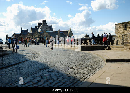 Edinburgh Castle is a historic fortress which dominates the skyline of the city of Edinburgh Stock Photo