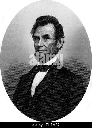 Engraving of former US President Abraham Lincoln. Original engraving by John Buttre, circa 1866. Stock Photo