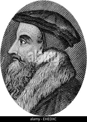 Engraving of John Calvin, 1509 - 1564 Stock Photo