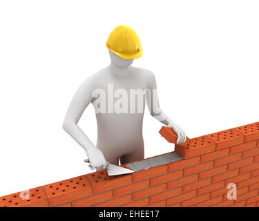 3D white builder lays bricks Stock Photo