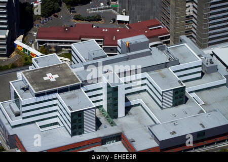 Wellington Hospital, Newtown, Wellington, North Island, New Zealand - aerial Stock Photo