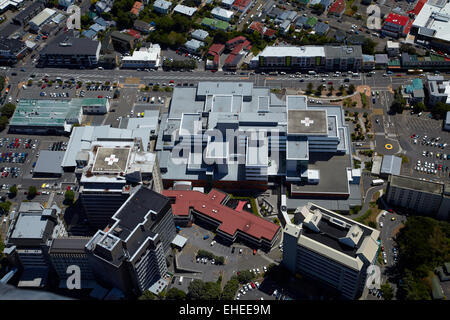 Wellington Hospital, Newtown, Wellington, North Island, New Zealand - aerial Stock Photo