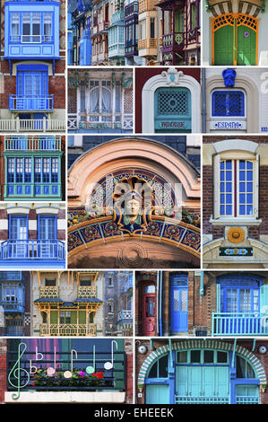 art nouveau facades in Mers-les-Bains, France Stock Photo