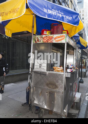 Sign for Rally to Protect Public Education in NYC on hotdog cart near Gov. Cuomo's office, March 11, 2015. Stock Photo