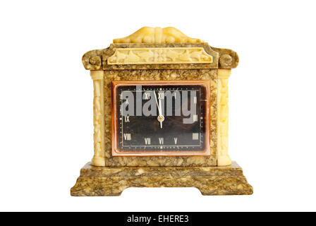 Old table clock isolated on white background Stock Photo - Alamy
