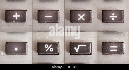 Set of basic math operations, buttons from an old calculator. Stock Photo