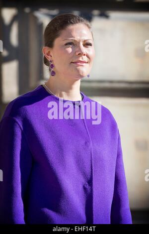 Crown Princess Victoria of Sweden celebrates her Name Day at the inner court yard of the Royal Palace in Stockholm, 12 March 2015. Photo: Patrick van Katwijk/ POINT DE VUE OUT - NO WIRE SERVICE - Stock Photo