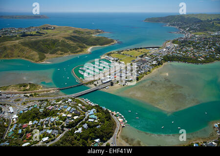 Pauatahanui Inlet and Mana Marina, Porirua Harbour, Wellington Region, North Island, New Zealand - aerial Stock Photo