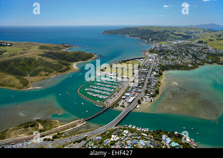 Mana Marina and Porirua Harbour, Wellington Region, North Island, New Zealand - aerial Stock Photo