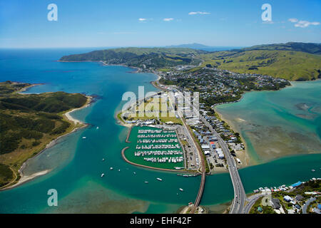 Mana Marina and Porirua Harbour, Wellington Region, North Island, New Zealand - aerial Stock Photo