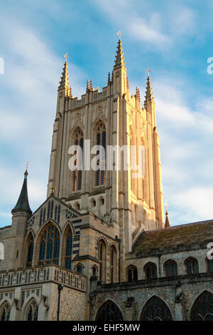 The tower of Bury St Edmunds cathedral under an evening sun Stock Photo