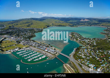 Mana Marina and Porirua Harbour, Wellington Region, North Island, New Zealand - aerial Stock Photo