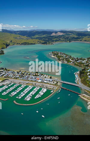 Mana Marina and Porirua Harbour, Wellington Region, North Island, New Zealand - aerial Stock Photo