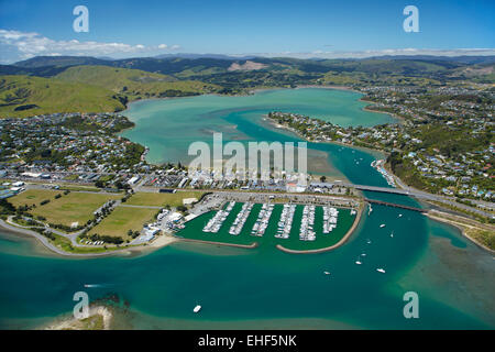 Mana Marina and Porirua Harbour, Wellington Region, North Island, New Zealand - aerial Stock Photo