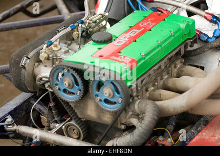 gm general motors ectoec red top car engine branded as an opel twin cam camshaft in an f2 formula 2 outlaw stock car Stock Photo