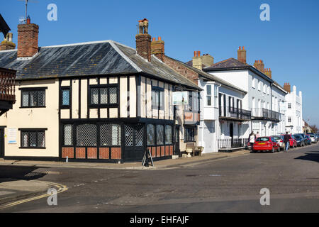 The Mill Inn (foreground) and the White Lion Hotel on the seafront in Aldeburgh, Suffolk, UK Stock Photo