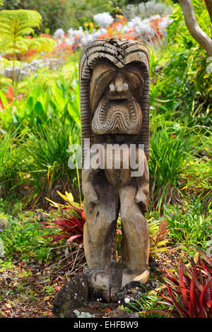 Tiki carving in Kula Botanical Garden, Kula, Maui, Hawaii, USA Stock Photo