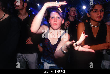 Girl throwing shapes at Muzik magazine 50th issue party at Bedrock at Heaven London 10th June 1999. Stock Photo