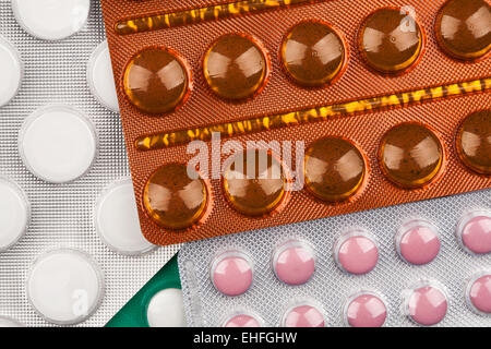 A variety of medicinal tablets in blister pack Stock Photo