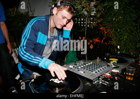 Geddes DJing at TDK Cross Central festival at Kings Cross Goods Yard London. Stock Photo