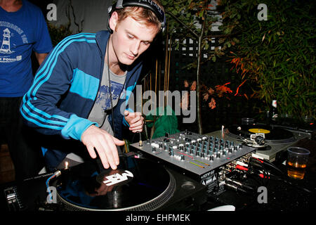 Geddes DJing at TDK Cross Central festival at Kings Cross Goods Yard London. Stock Photo