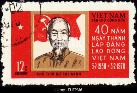 VIETNAM - CIRCA 1970: A stamp printed in Vietnam shows portrait of Ho Chi Minh Stock Photo